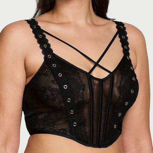 VS Very Sexy Rose Lace Grommet Strappy Corset N Smooth Adjustable Thong Panty M - Picture 12 of 12